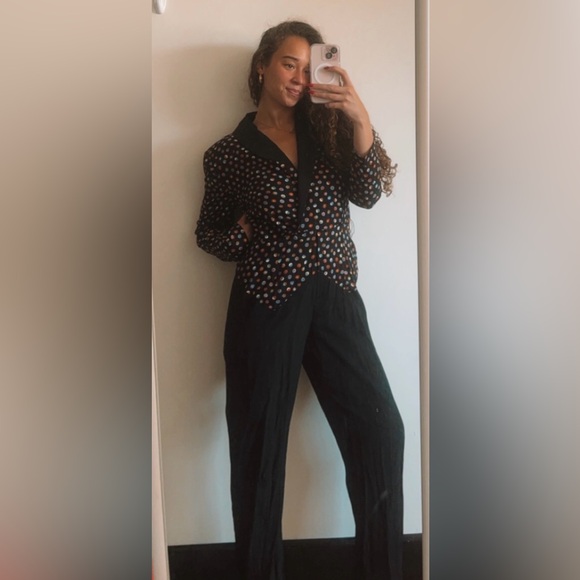 Vintage 80s Tareti by Howard Lei Colorful Polka Dot Zig Zag Blazer Jumpsuit - Picture 4 of 16